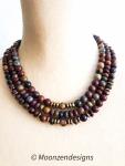 Triple Strand Beaded Necklace Picasso Jasper Beads