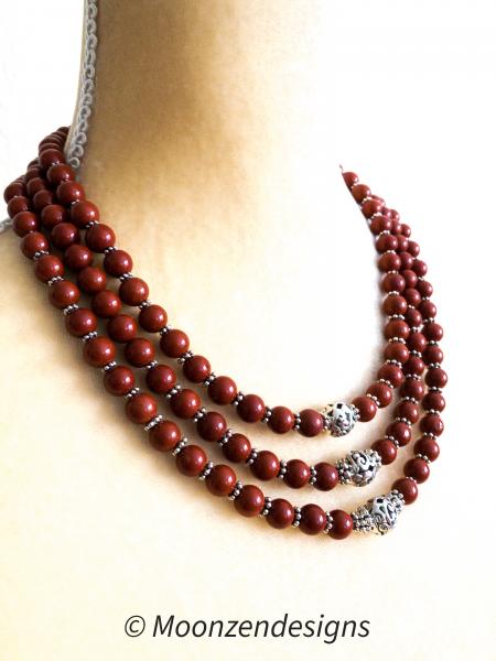 Triple- Strand Red Jasper Beads and Tibetan- Style Spacers picture