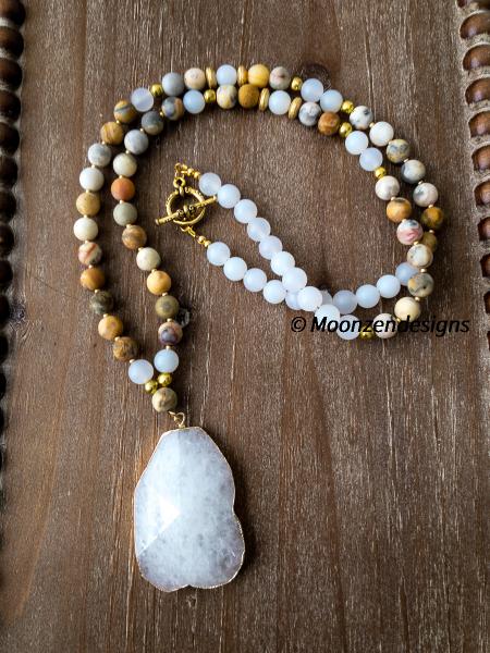 White Quartz Pendant and Agate Beads picture