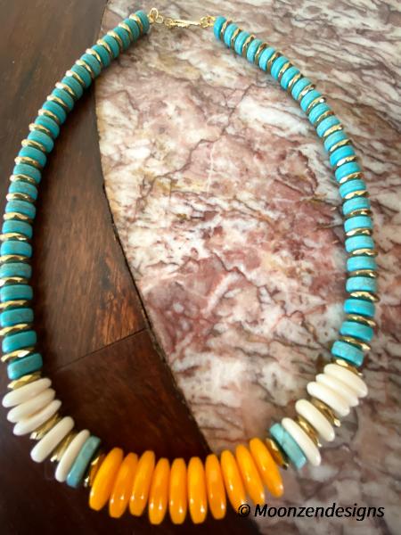 Howlite and Amber Handmade Beaded Necklace picture
