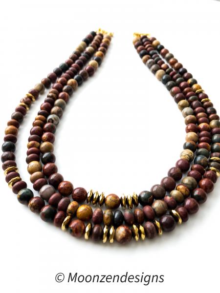 Triple Strand Beaded Necklace Picasso Jasper Beads picture