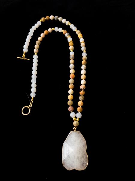 White Quartz Pendant and Agate Beads picture