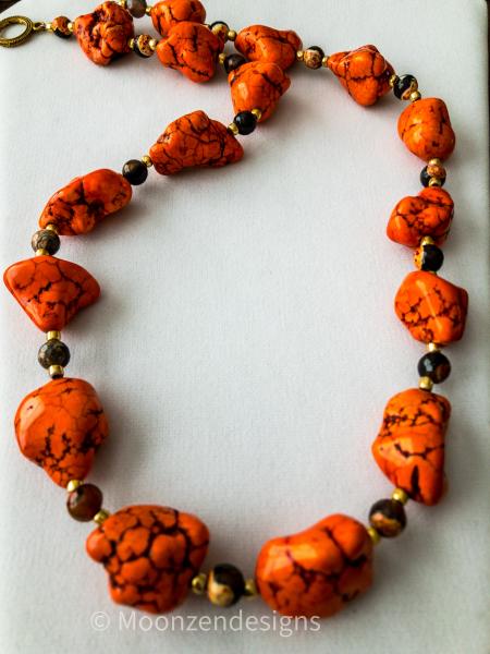 Large Orange Turquoise Nugget Necklace picture