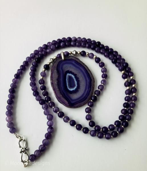 Purple Agate Beaded Necklace with Purple Agate Slice picture