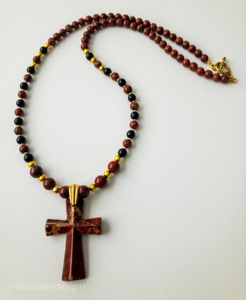 Handcrafted Necklace of Rainbow Jasper Beads with Natural Rainbow Jasper Cross picture