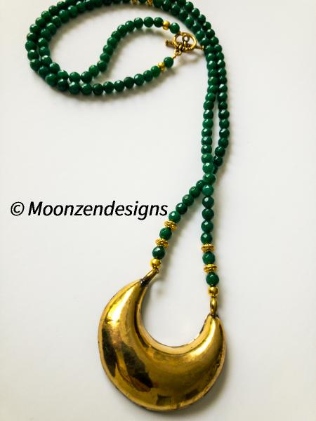 Handmade necklace with Tibetan Pendant and Green Jade Beads picture