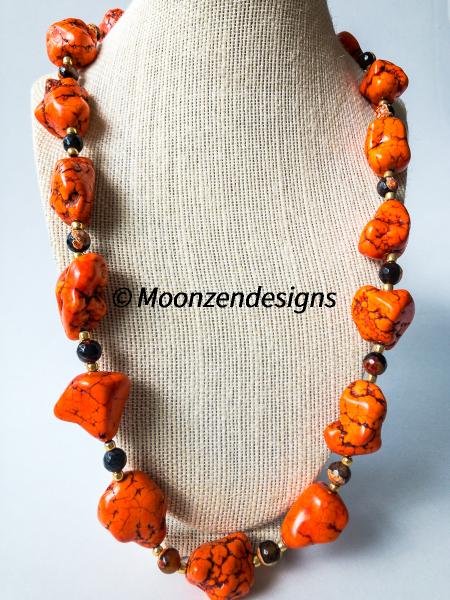 Large Orange Turquoise Nugget Necklace picture