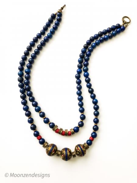 Double Strand Lapis Lazuli Necklace with Tibetan Beads picture