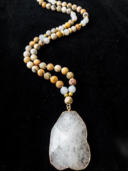 White Quartz Pendant and Agate Beads picture