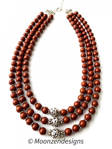 Triple- Strand Red Jasper Beads and Tibetan- Style Spacers picture
