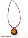 Handcrafted Necklace with Yellow Agate and Coral Tibetan Pendant