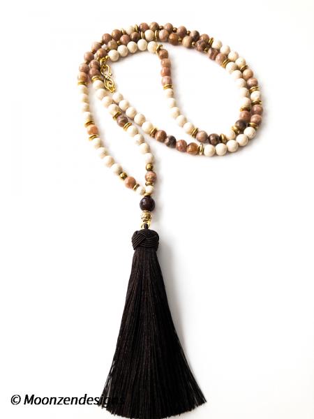 Mala-style Handcrafted Necklace, River Stone Beads, Peach Moonstone Beads picture