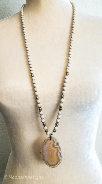 Handcrafted Necklace using Natural Agate Slice with Polished Fossil Beads picture