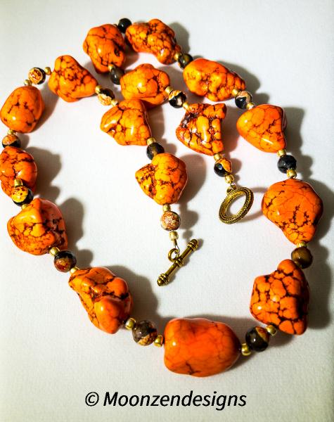 Large Orange Turquoise Nugget Necklace picture