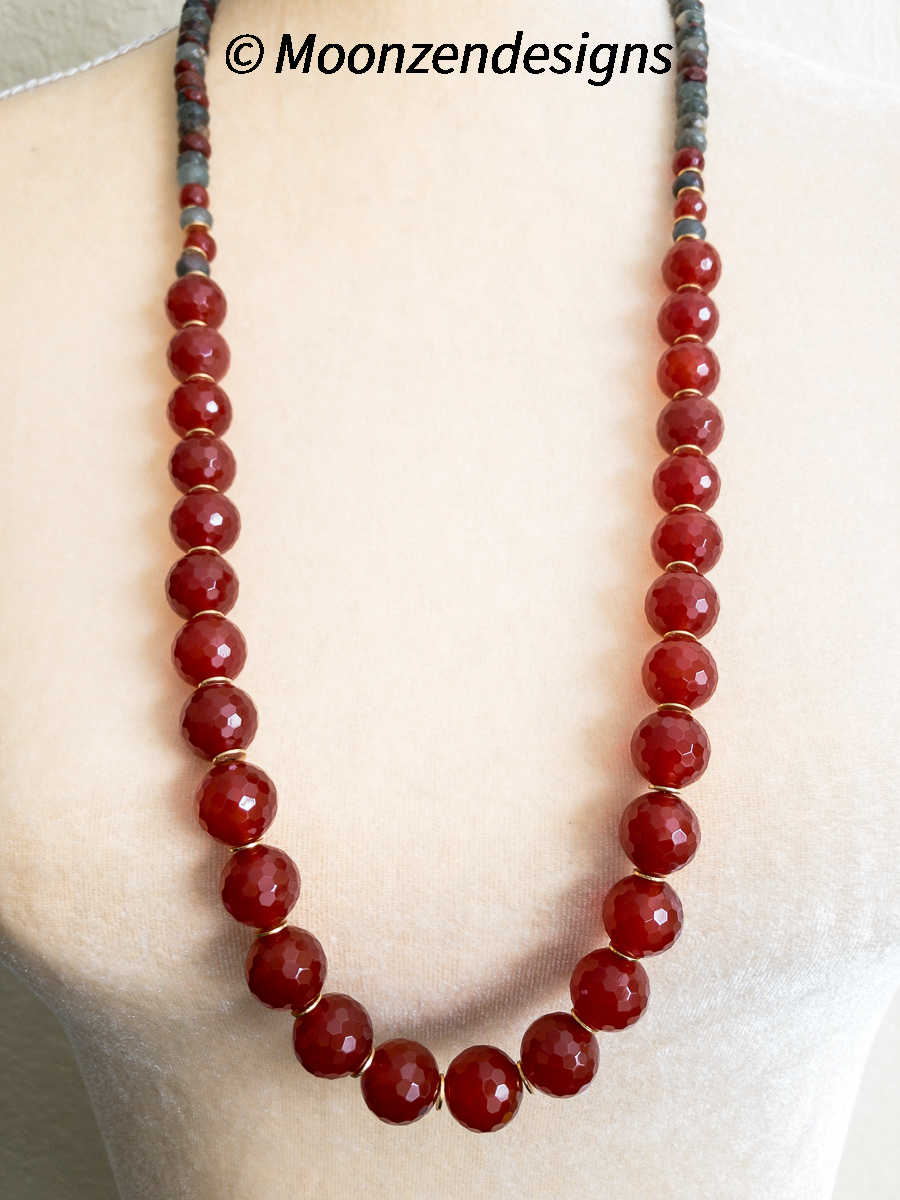 Handcrafted Necklace Faceted Carnelian Beads Indian Agate Rondelle picture
