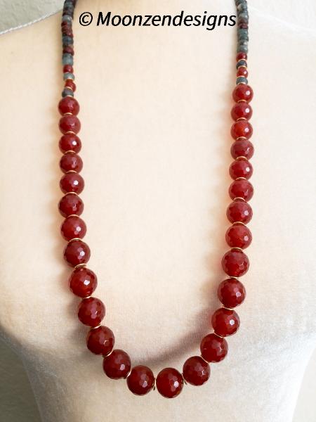Handcrafted Necklace Faceted Carnelian Beads Indian Agate Rondelle picture