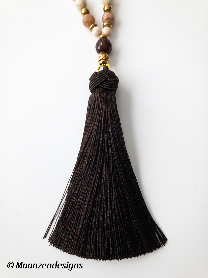 Mala-style Handcrafted Necklace, River Stone Beads, Peach Moonstone Beads picture