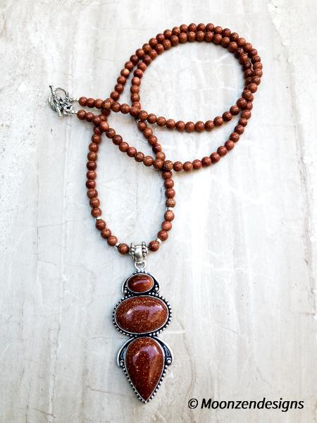 Red Goldstone Pendant, Sterling Silver, Red Goldstone Beads picture