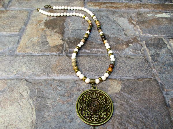 Jasper, fossil beaded necklace with tribal pendant picture