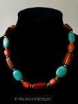 Oval Turquoise,Amber, Brass, Wood Beaded 20" Necklace