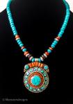 Coral Turquoise Tibetan Silver Pendant/Turquoise Rondelle Beads Antique Silver Spacers Necklace