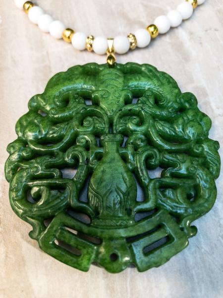 Black onyx necklace, black green jade pendant picture