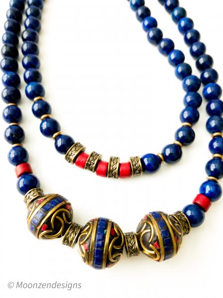 Double Strand Lapis Lazuli Necklace with Tibetan Beads picture