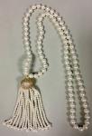 WHITE PEARL NECKLACE WITH GOLD BEAD AND PEARL TASSEL
