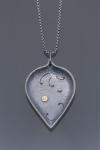 Large Oxidized Silver Leaf Pendant with Diamond