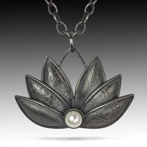 Oxidized lotus pendant picture