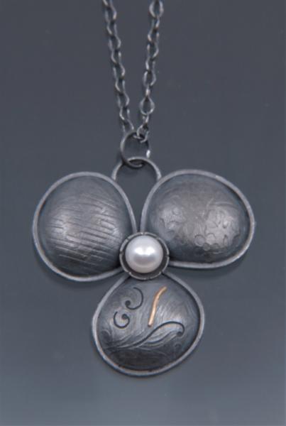 Oxidized Silver Triple Lily Pad Pendant picture