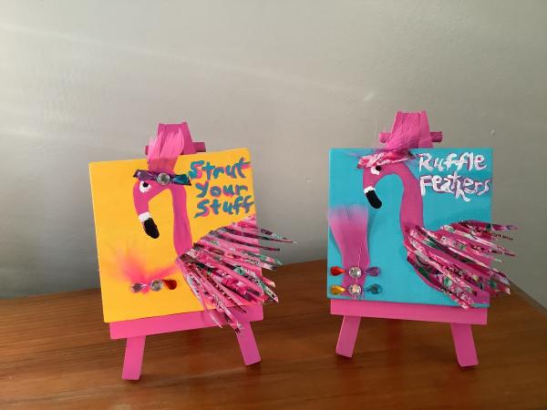 Mini canvas flamingos picture