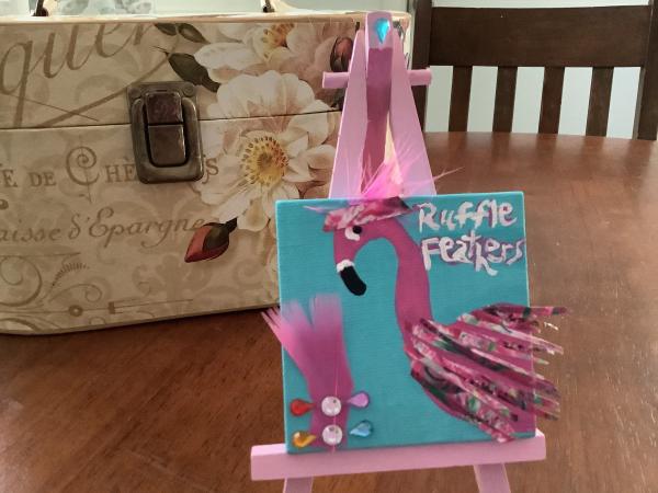 Mini canvas flamingos picture