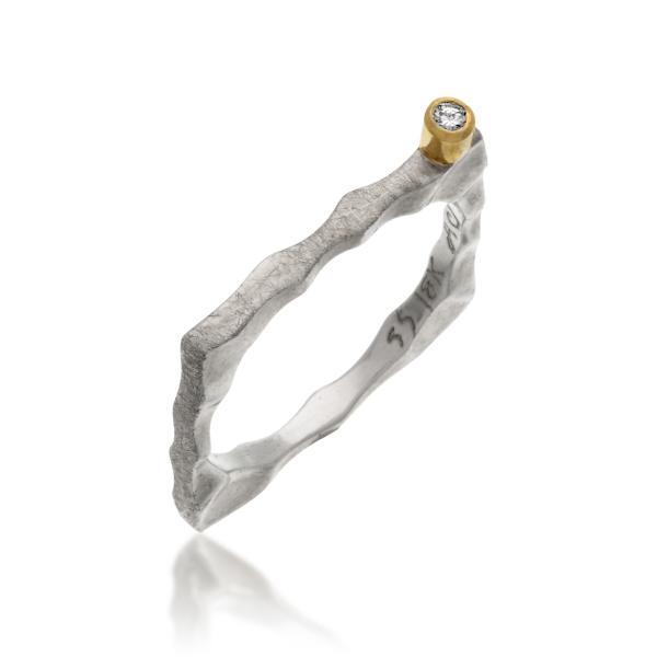 Sterling Silver Square Stack Ring with Diamond