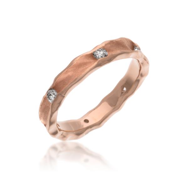 14kt Pink Gold Round Ring with Diamonds
