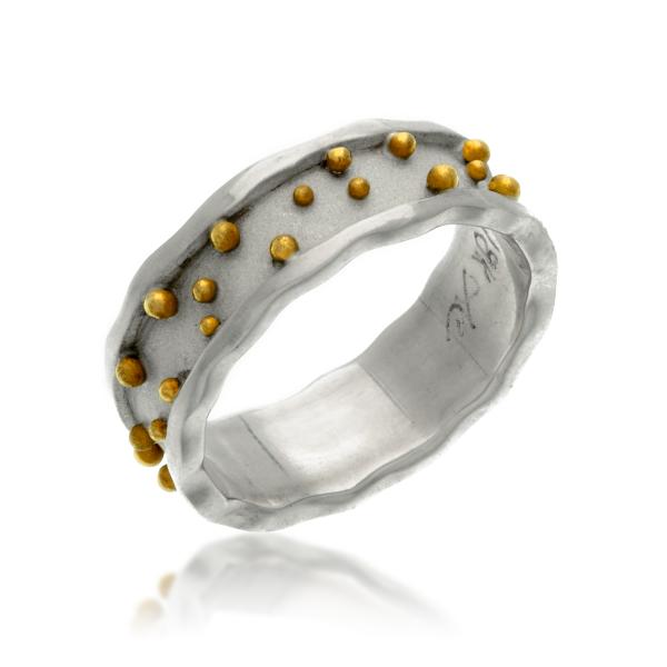 Thin/Wide Round Sterling Silver Ring with 18kt Gold Balls