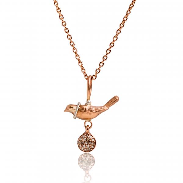 14kt Rose Gold Bird necklace with Diamonds picture