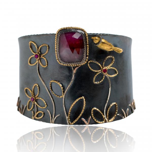 Ruby Bird Cuff Bracelet