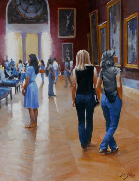 Friends in the Louvre - 16x20 Original Oil picture