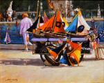 Boat Cart in Paris - 16x20 Original Oil