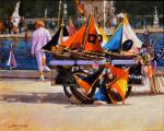 Boat Cart in Paris - 16x20 Original Oil