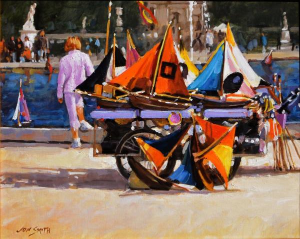 Boat Cart in Paris - 16x20 Original Oil