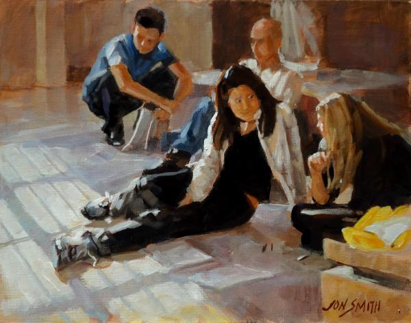 Students at the Louvre - 11x14 Original Oil