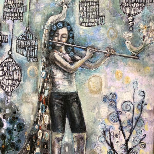 Flute player(gallery wrapped stretched canvas print) picture