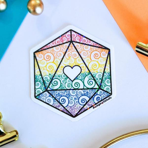 Pride Sticker, Rainbow Pride, D20 Sticker, LGBTQIA+ Sticker, DND, Pride Sticker