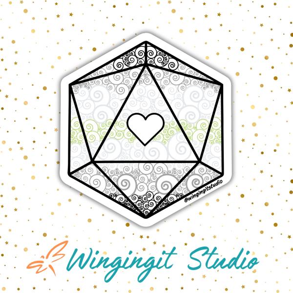 Agender Sticker, D20 Sticker, LGBTQIA+ Sticker, DND, Pride Sticker, Nerdy Sticker