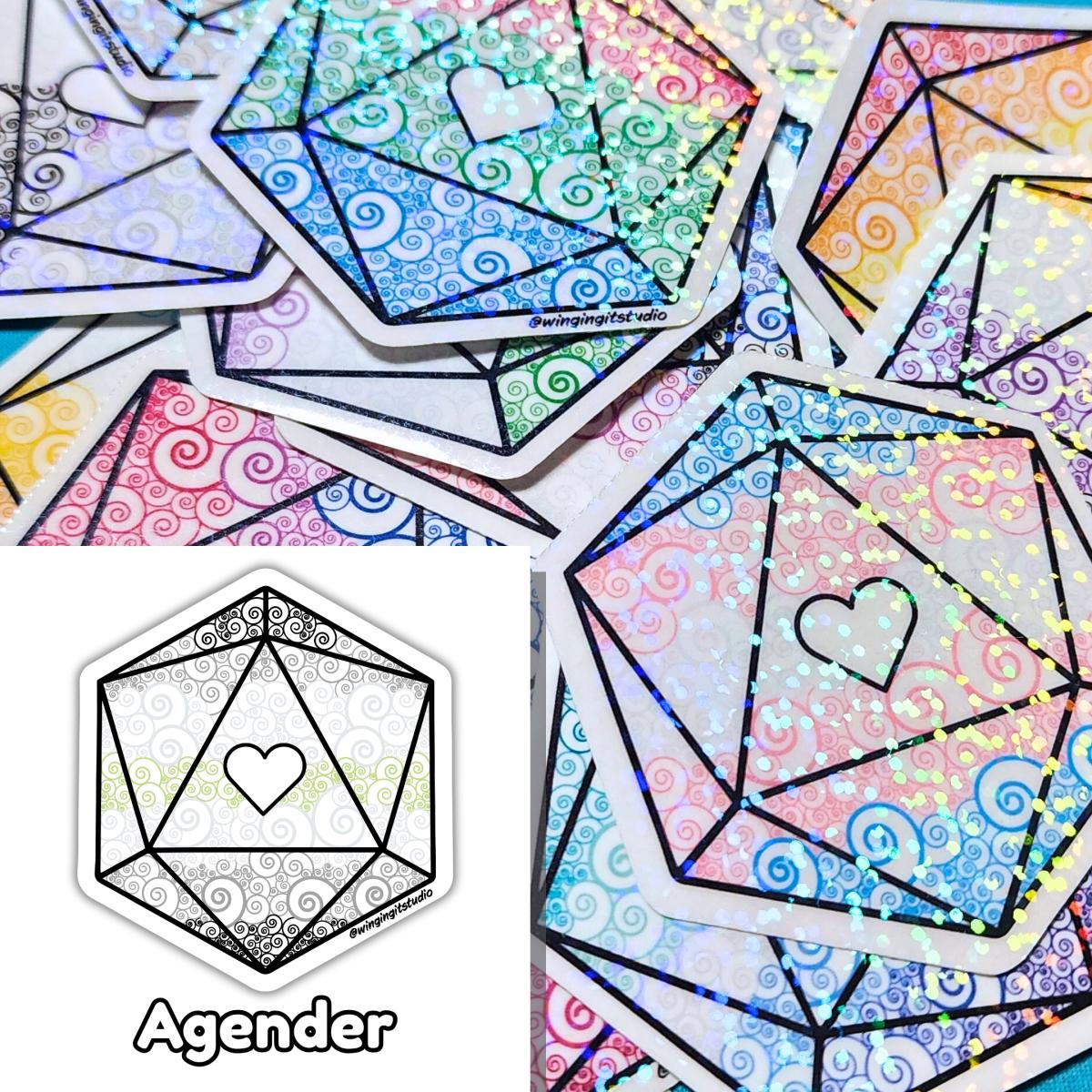 Agender Sticker, D20 Sticker, LGBTQIA+ Sticker, DND, Pride Sticker, Nerdy Sticker picture