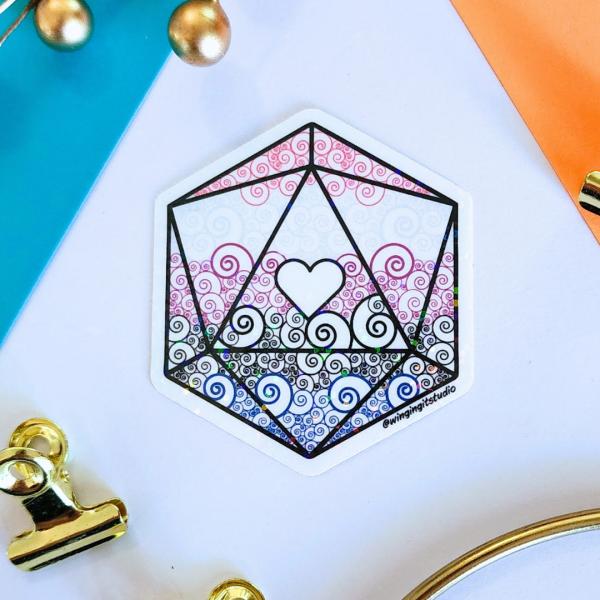 Genderfluid Sticker, D20 Sticker, LGBTQIA+ Sticker, DND, Pride Sticker