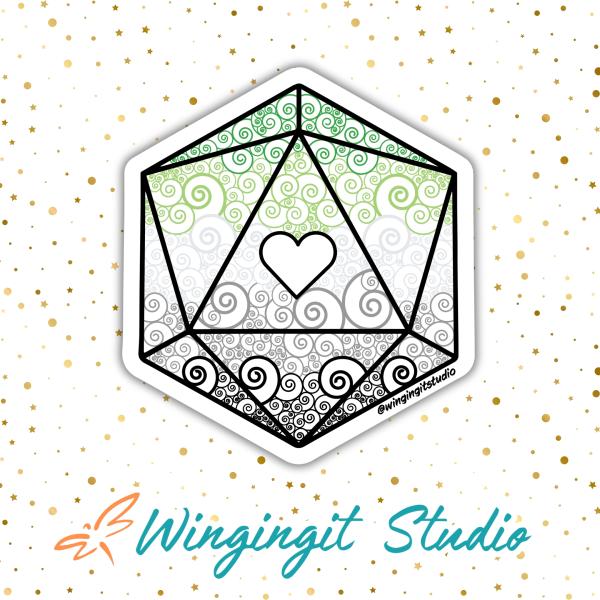 Aromantic Sticker, D20 Sticker, LGBTQIA+ Sticker, DND, Pride Sticker