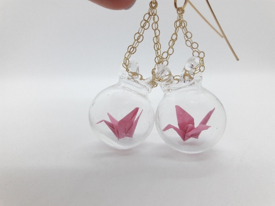 Paper crane glass earrings picture